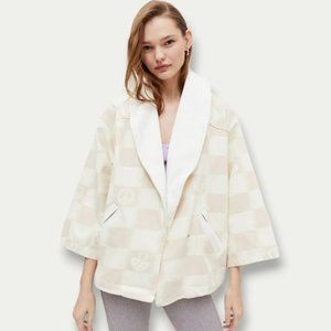 Urban Outfitters	100% cotton checkered oversized kimono jacket tan beige XS